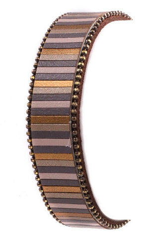 Brown Faux leather stripe bracelet