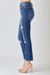 Risen Dark High Rise Distressed Relaxed Fit Skinny