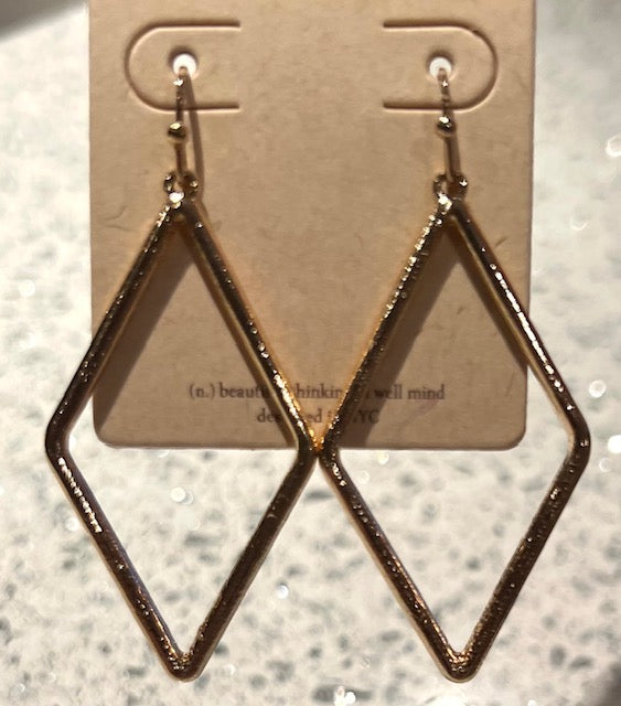 Gold Diamond Shaped Dangle Earrings