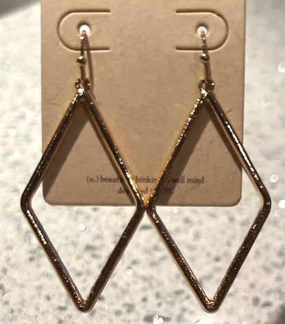 Gold Diamond Shaped Dangle Earrings