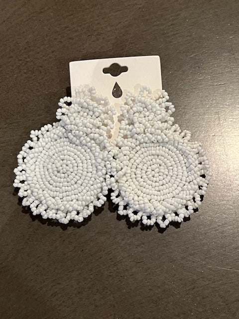 White Beaded Bohemian Seed Bead Statement Earrings