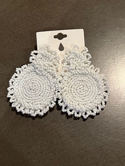 White Beaded Bohemian Seed Bead Statement Earrings
