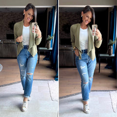OLIVE 3/4 ROUCHED SLEEVE BLAZER