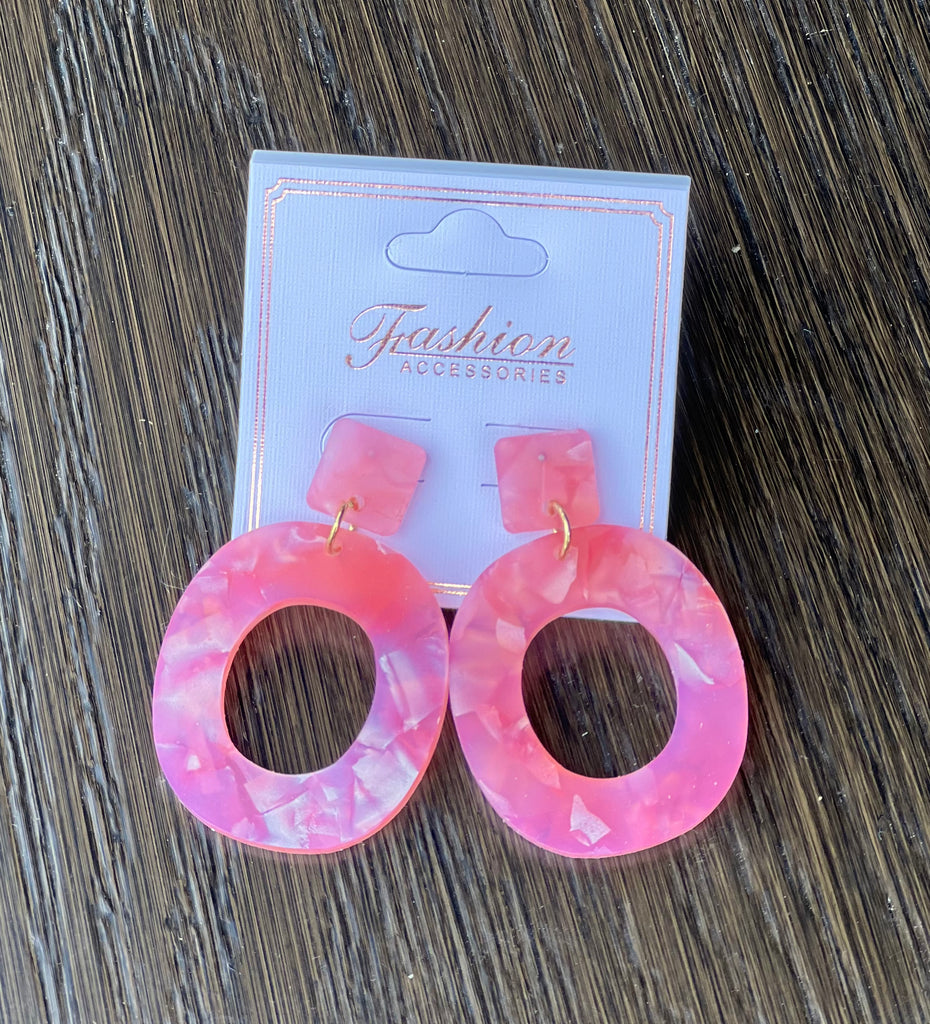 Pink Marble Acrylic Hoop Earrings