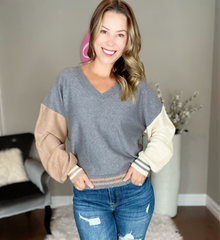 Charcoal V NECK COLORBLOCK SWEATER