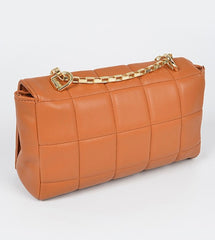 Camel Quilted Faux Leather Crossbody Bag