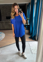 Royal Blue Round Neck Exposed Seam Sleeveless Top