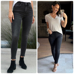 RISEN DARK GREY HIGH RISE BASIC AKNLE SKINNY