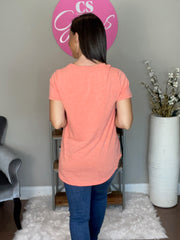 Living Coral Heathered V Neck Semi Loose Fit Top