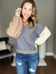 Charcoal V NECK COLORBLOCK SWEATER