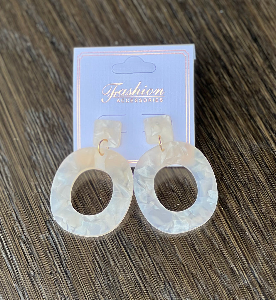 Cream Marble Acrylic Hoop Earrings