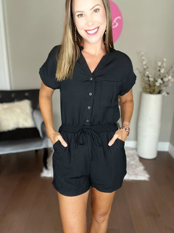 Black Fold Sleeve Romper
