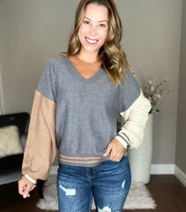 Charcoal V NECK COLORBLOCK SWEATER