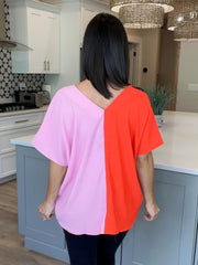 Coral/Pink Color Block Tunic Blouse Top