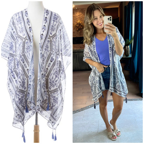 GREY Summer poncho with tassels