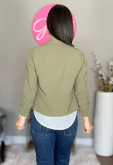 OLIVE 3/4 ROUCHED SLEEVE BLAZER