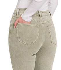 Sand Beige Acid Wash Cropped Bootcut Jeans