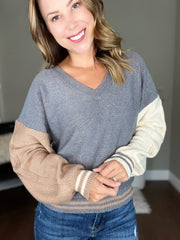 Charcoal V NECK COLORBLOCK SWEATER