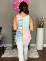 Multi Contrast Trim Color Block V Neck Tank Top