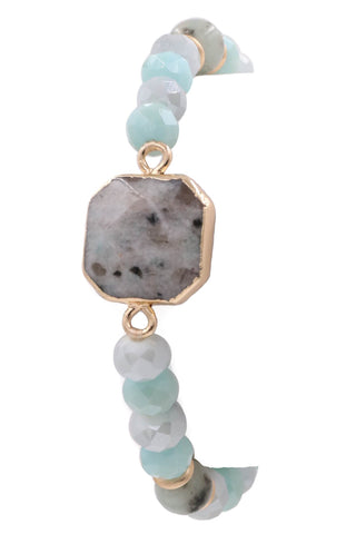 Mint Semi precious stone faceted bead stretch bracelet