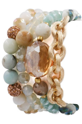 Mint Faceted stone stretch bracelet set