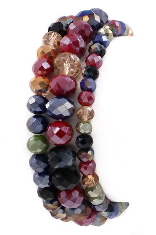 Jewel toned Layered faceted bead stretch bracelet