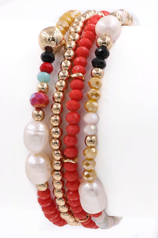 Red Cream Pearl Bracelet Set