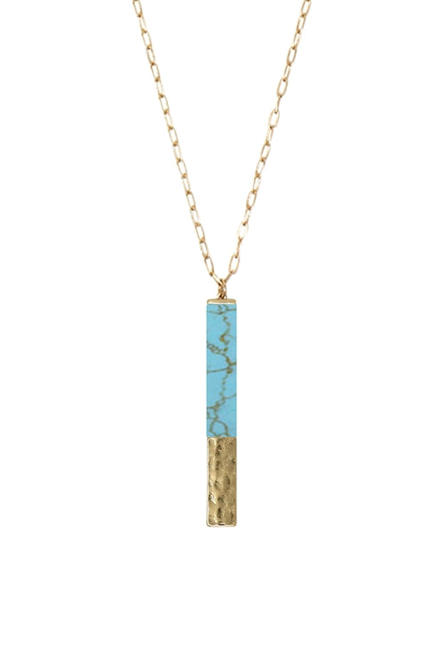 Turquoise LONG STONE HALF METAL PENDANT NECKLACE