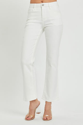 Risen White MID-RISE ANKLE BOOT CUT JEANS