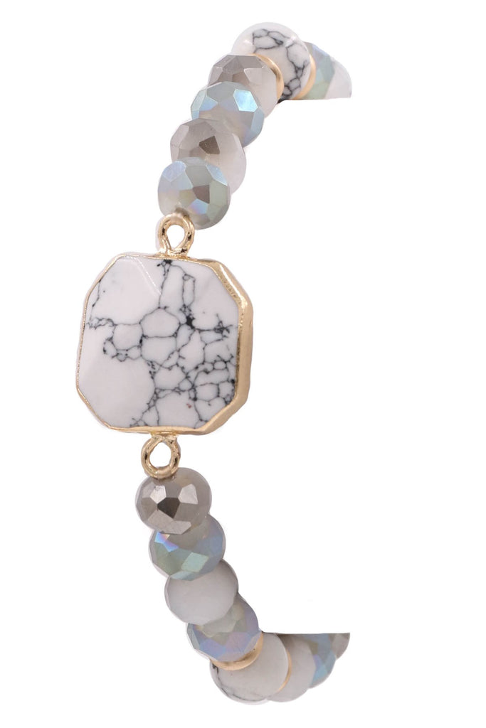 White Semi precious stone faceted bead stretch bracelet