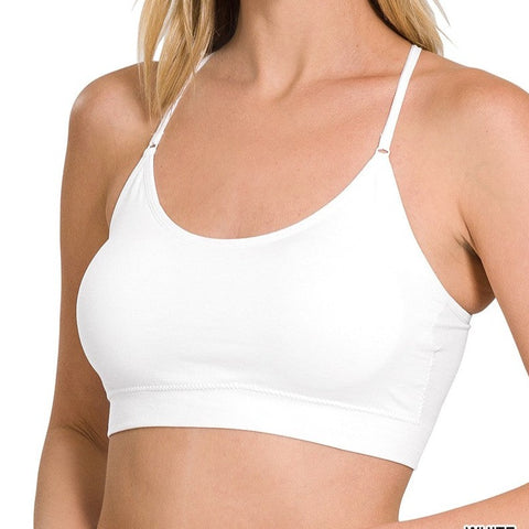White Cross Back Padded Seamless Bra with Adjustable Straps