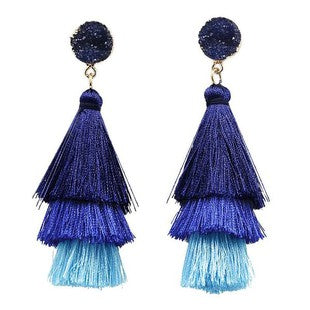 Blue Multi Color Tassel Earrings