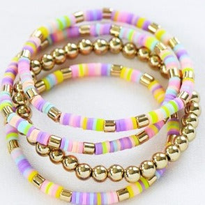 Colorful Pastel Rubber Flat Disc Bead Bracelet Set