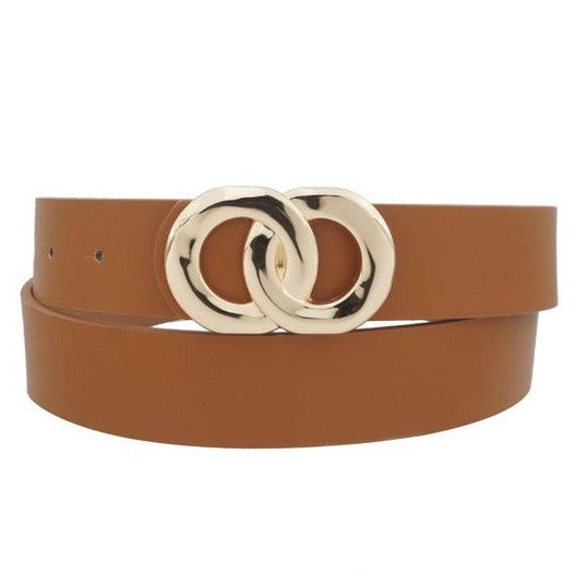 Plus Size Cognac Organic Textured Double Circle Buckle Belt