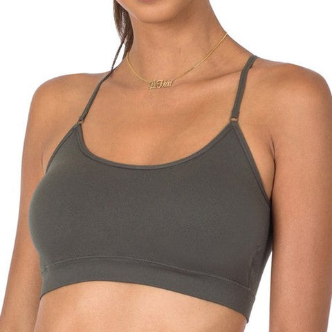 Ash Grey Cross Back Padded Seamless Bra with Adjustable Straps
