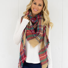 Beige and Red Blanket Scarf