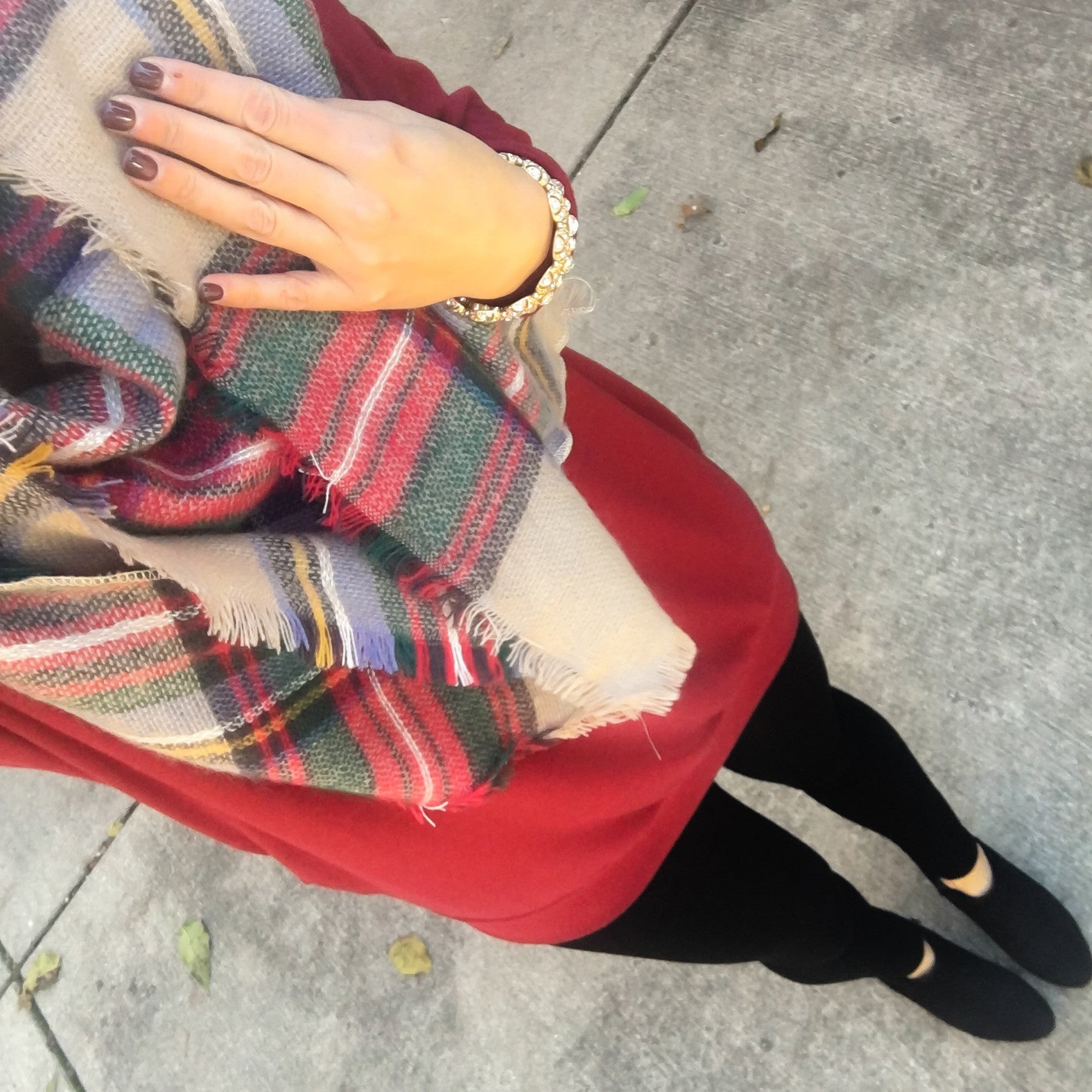 Red tunic and holiday scarf - www.shopcsgems.com