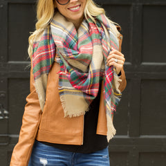 beige and red blanket scarf - www.shopcsgems.com