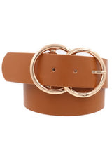 Faux Leather Double Ring Brown Belt