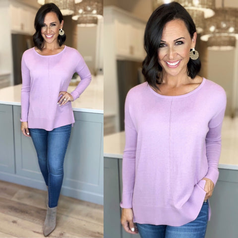 Lavender Knit Ribbed Pullover Sweater