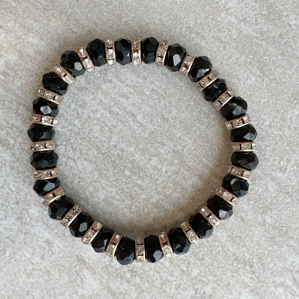 Black Glass Bead Stretch Bracelet