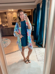 Teal Romper with Elastic Waist and Back Keyhole Detail