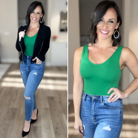 Kelly Green Reversible V or U Neckline Seamless Tank