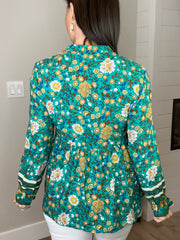 Green Boho Floral Peplum Blouse