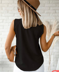 Black V Neck Knotted Shoulder Blouse
