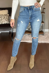 Risen High Rise Distressed Relaxed Fit Skinny Jeans