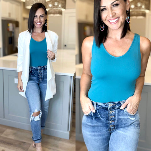 Verdigris Reversible V or U Neckline Seamless Tank