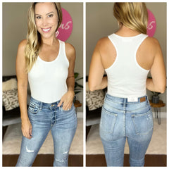 White Basic Bodysuit Racerback Sleeveless Bodysuit