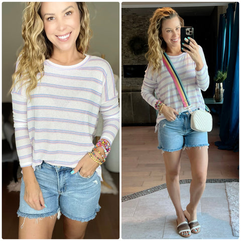 Pink and blue stripe top